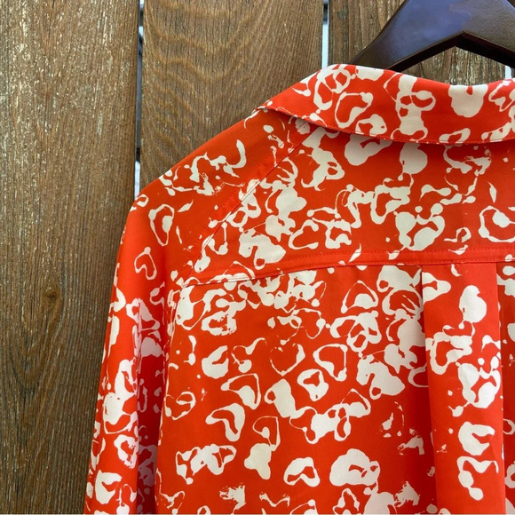 NINE WEST Women’s Orange White Floral Print Blouse Shirt Front Tie Size Large - Picture 10 of 11